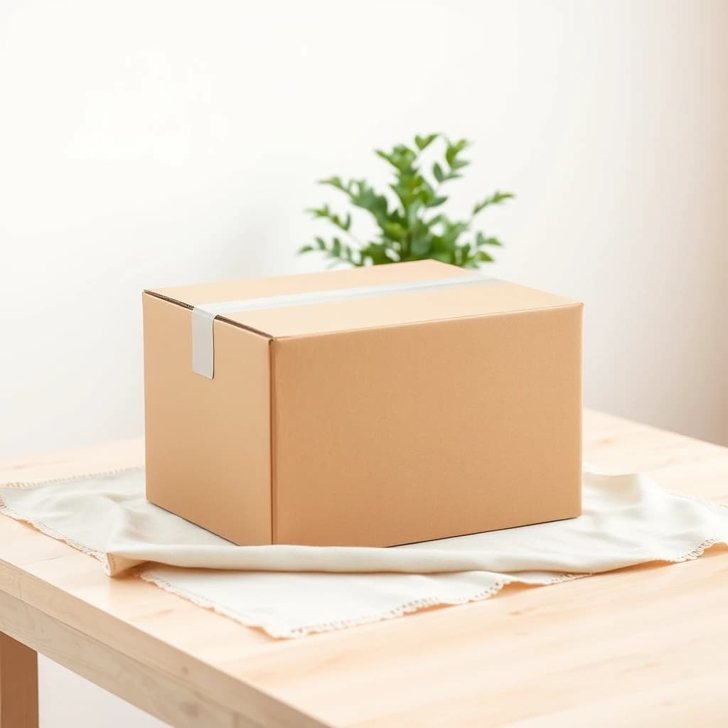 A plain closed parcel on a linen cloth